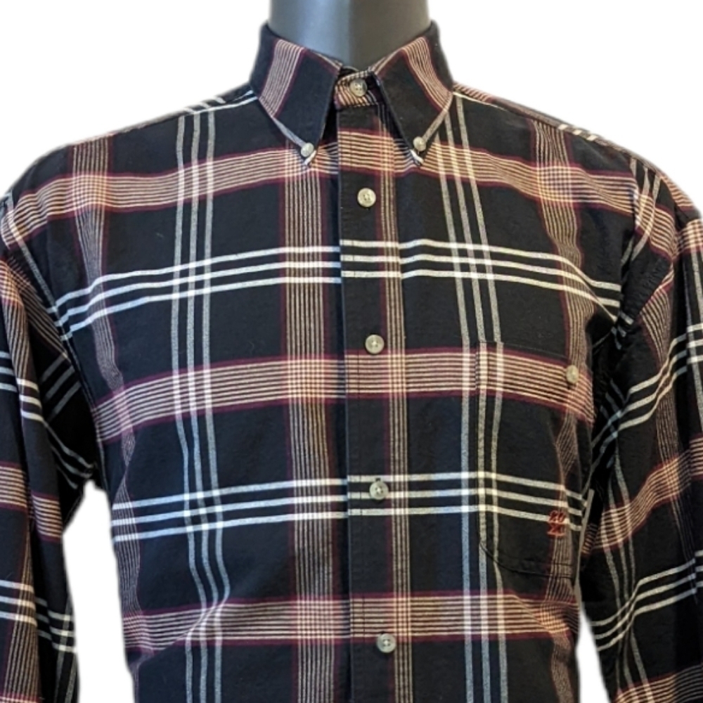Wrangler TwentyX Navy Blue Plaid Button Down Shirt Large Long Sleeves